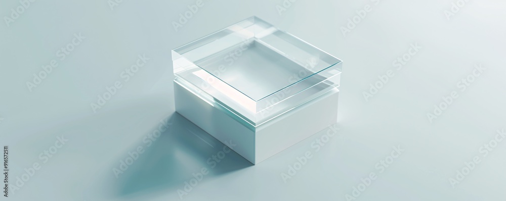 Transparent plastic box and lid mockup placed on a light-colored surface. The close-up shot emphasizes the clarity and smoothness of the plastic, with generous copy space for customizable text or Transparent plastic box and lid mockup placed on a light-colored surface. The close-up shot emphasizes the clarity and smoothness of the plastic, with generous copy space for customizable text or