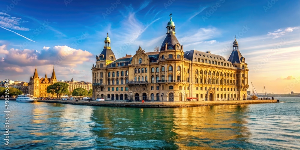 Fototapeta premium Historical Haydarpasa Port in Istanbul, Turkey , Istanbul, Haydarpasa, Port, Turkey, Historic, Architecture, Waterfront