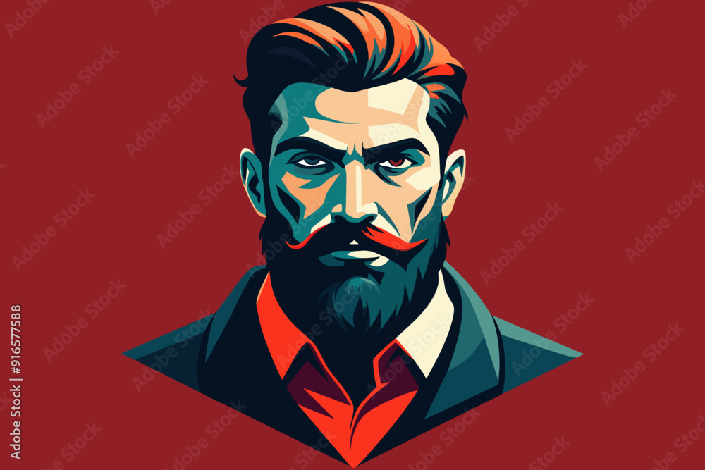 A hipster-style man with a mustache looks serious. A hipster-style man with a mustache looks serious.