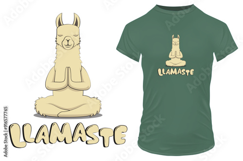 Cute llama animal in peaceful namaste posture. Funny vector illustration for tshirt, website, print, clip art, poster and print on demand merchandise.