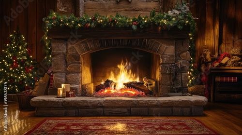 Cozy fireplace with crackling flames