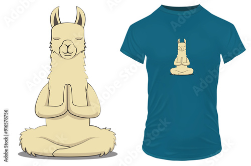 Cute llama animal in peaceful namaste posture. Funny vector illustration for tshirt, website, print, clip art, poster and print on demand merchandise.