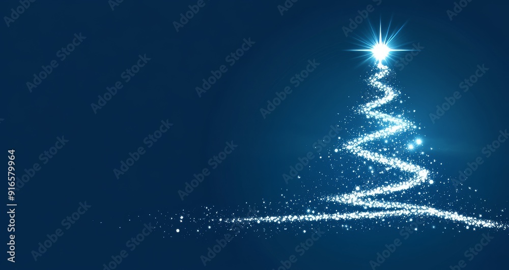 A stylized white Christmas tree is drawn with lines on a blue background, with a glowing star at the top. with copy text. Generative AI A stylized white Christmas tree is drawn with lines on a blue background, with a glowing star at the top. with copy text. Generative AI