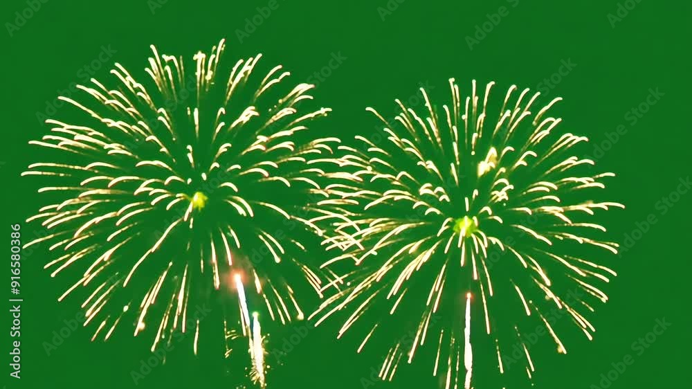 Bright Fireworks Display on Green Screen Background