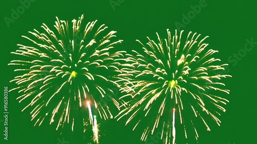 Bright Fireworks Display on Green Screen Background