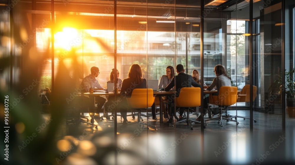 A professional business meeting in a modern office, with colleagues discussing strategies around a conference table. A professional business meeting in a modern office, with colleagues discussing strategies around a conference table.