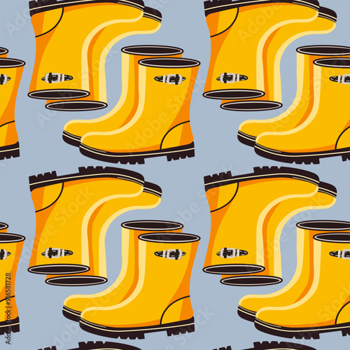 Seamless pattern rubber boots, yellow, vector, for fabric, packer, stationery