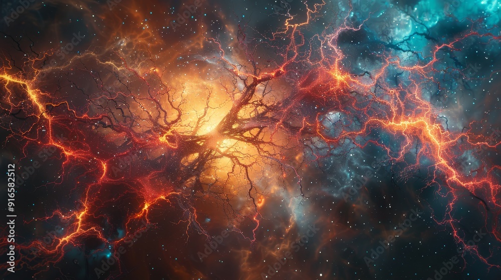 A stunning cosmic explosion featuring vibrant colors and intricate patterns, symbolizing the power and mystery of the universe. A stunning cosmic explosion featuring vibrant colors and intricate patterns, symbolizing the power and mystery of the universe.