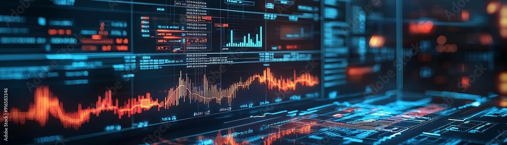Close-up of financial market data, charts, and graphs on multiple digital screens. Perfect for finance, stock market, and data analysis themes. Close-up of financial market data, charts, and graphs on multiple digital screens. Perfect for finance, stock market, and data analysis themes.