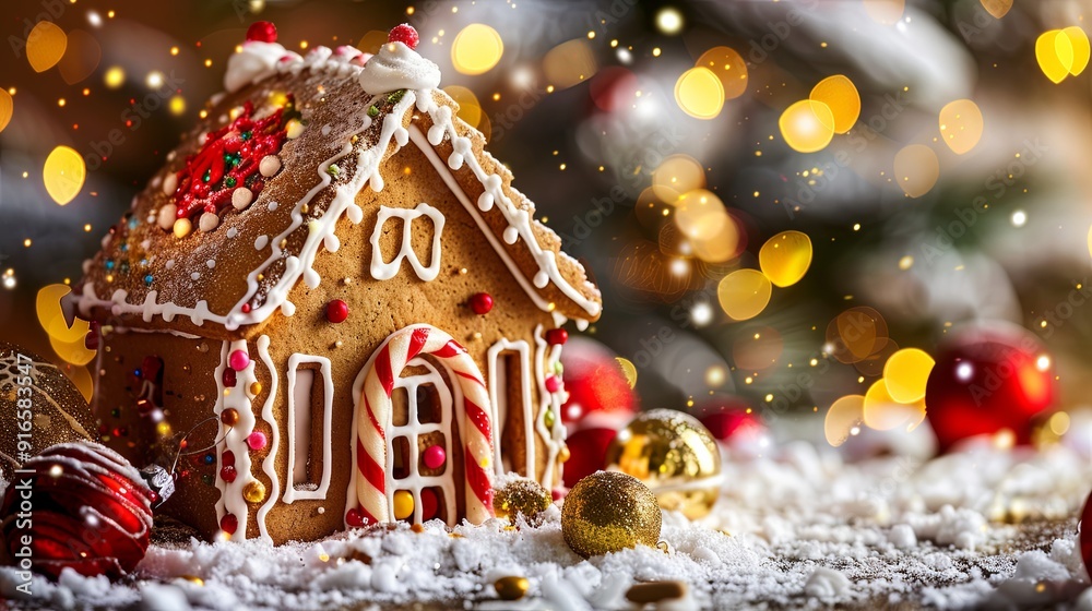 Gingerbread house on Christmas background Gingerbread house on Christmas background