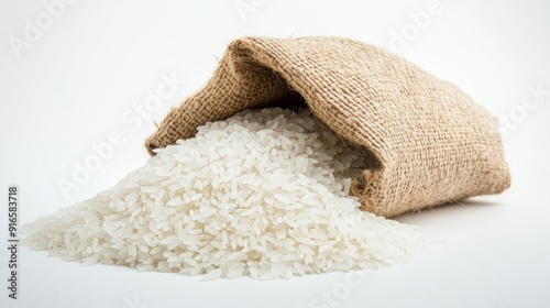 White Rice Pouring from a Burlap Sack