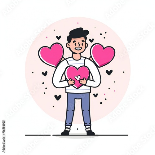 man with heart. cute illustration