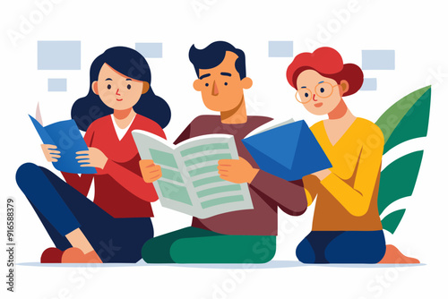 People reading newspaper vector illustration