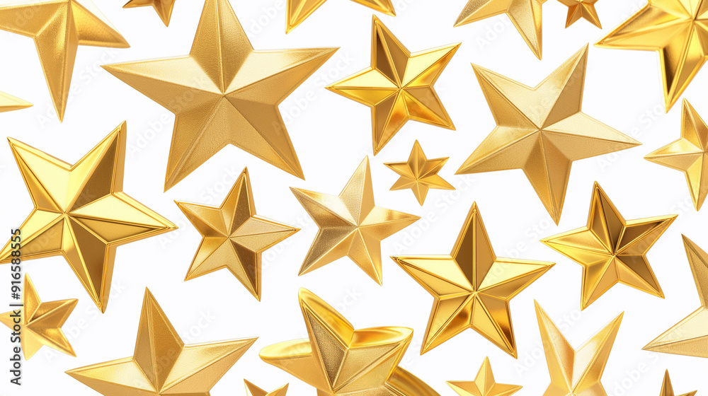 A bunch of gold stars are scattered across a white background A bunch of gold stars are scattered across a white background