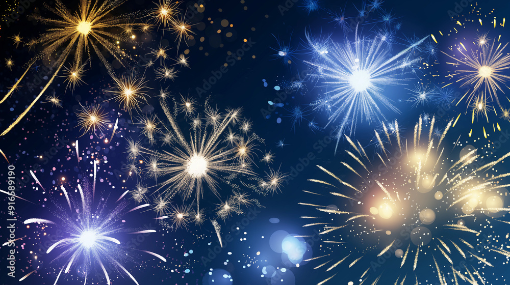 Naklejka premium A fireworks display with a blue sky background