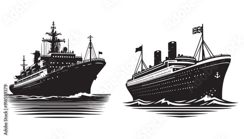 Naval Ships on the water vector