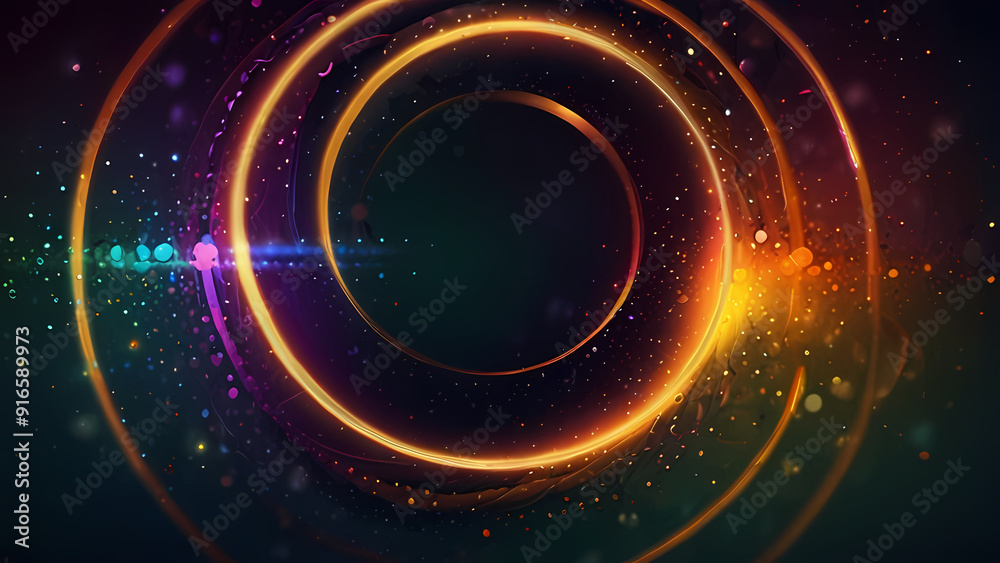 Abstract background with a central focus on a large, glowing circle surrounded by smaller, orbiting circles Abstract background with a central focus on a large, glowing circle surrounded by smaller, orbiting circles