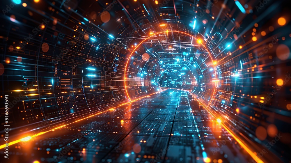 Fototapeta premium Digital Tunnel of Light and Data