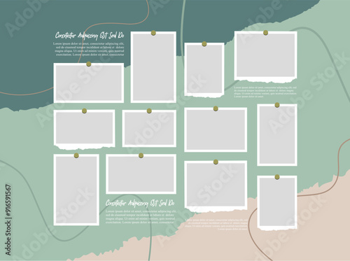 Pictures or photos frame collage, page grid layout abstract photo frames and digital photo wall template