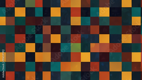 abstract illustration background with a theme of squares, using a mix of vibrant and muted colors