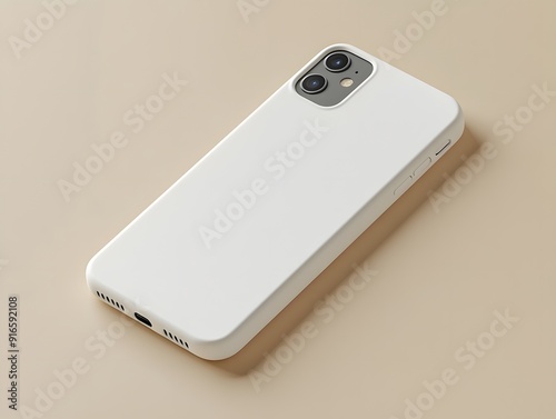 White smartphone case mockup shown with a slight tilt, placed on a neutral-colored surface