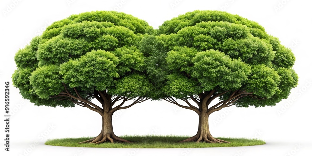 Two interconnected trees standing together in harmony, symbolizing a strong and supportive partnership, with a clipping path to easily remove the background.