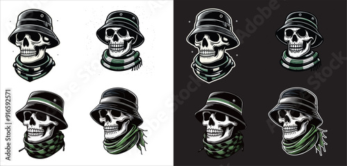 skull head with bucket hat vector 