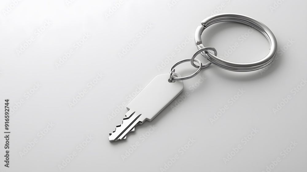 White keychain mockup on a plain white background with soft shadows and minimalist design White keychain mockup on a plain white background with soft shadows and minimalist design