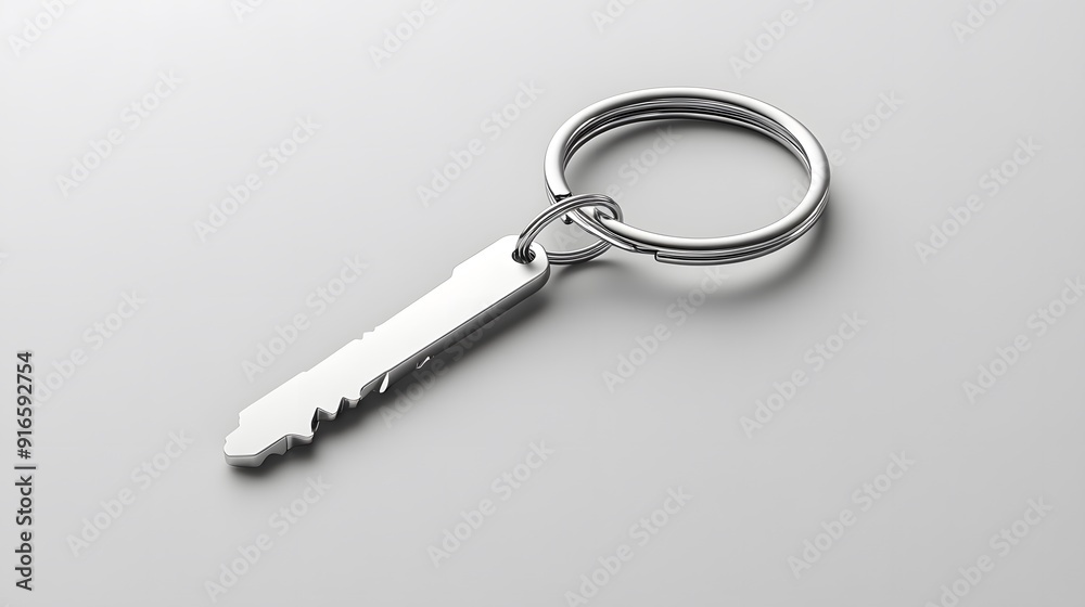 White keychain mockup on a plain white background with soft shadows and minimalist design White keychain mockup on a plain white background with soft shadows and minimalist design