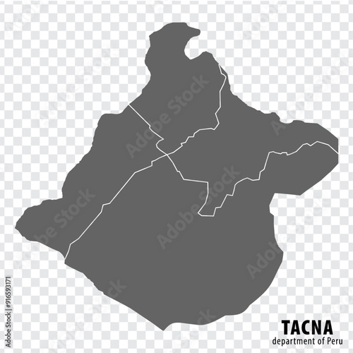 Blank map Department Tacna of Peru. High quality map Department  of Tacna with districts on transparent background for your web site design, logo, app, UI.  Republic of Peru.  EPS10.