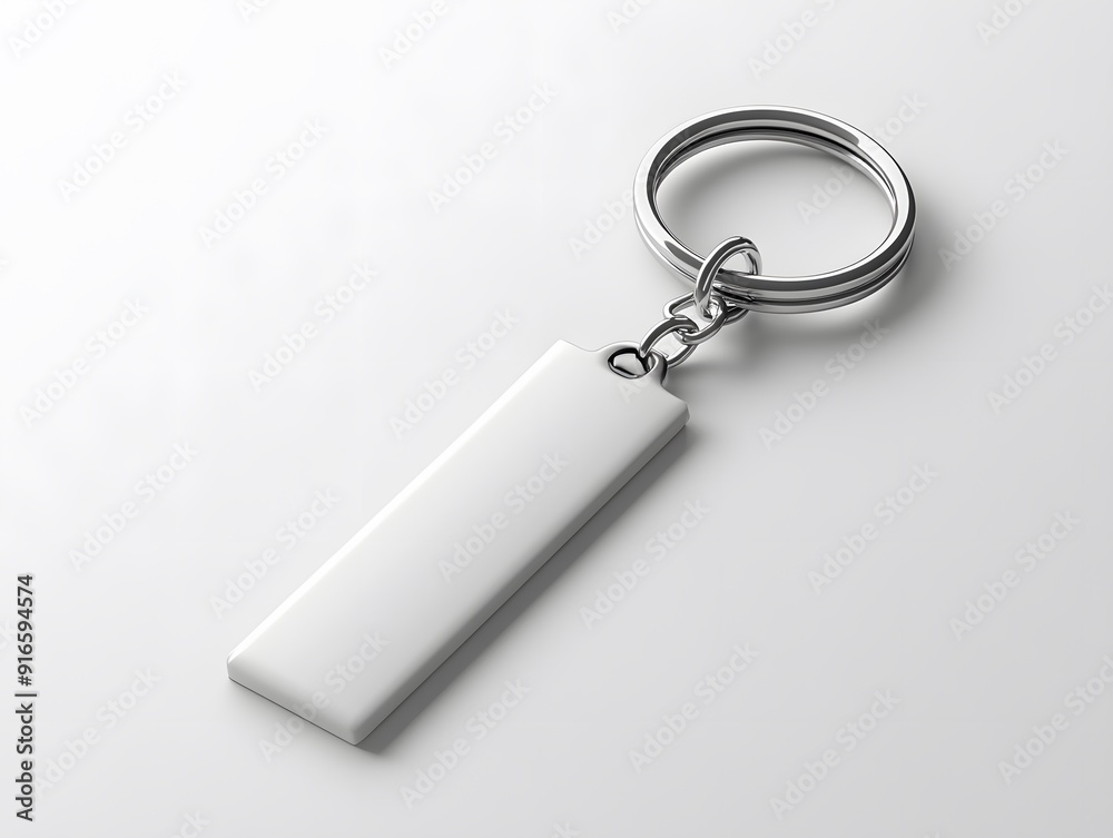 White keychain mockup placed on a plain white background, showcasing its smooth texture White keychain mockup placed on a plain white background, showcasing its smooth texture