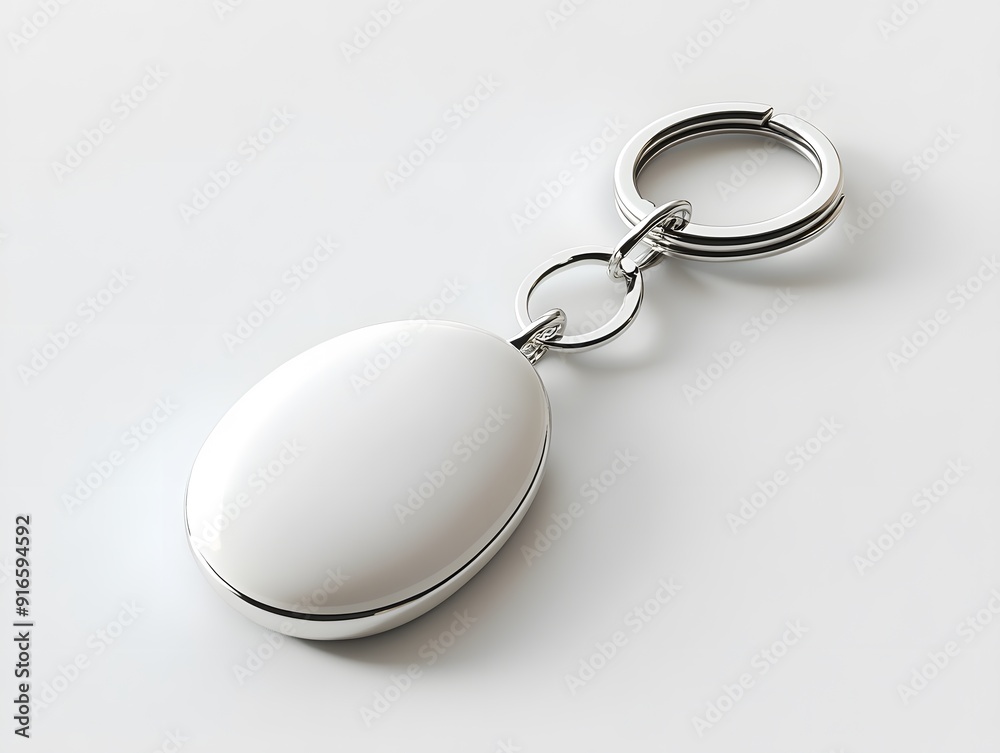 White keychain mockup placed on a plain white background, showcasing its smooth texture White keychain mockup placed on a plain white background, showcasing its smooth texture