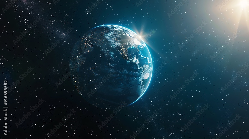 Obraz premium Earth From Space With Sunrays Shining on its Surface