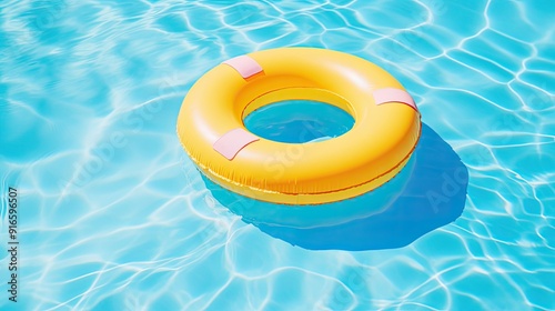 yellow swimming pool ring float in blue water photo