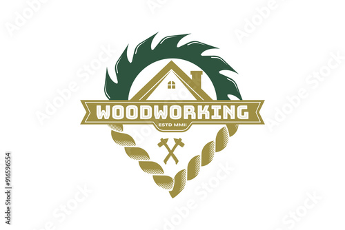woodworks logo design, woodworks or carpentry logo, wood industries company logo, saw blade logo