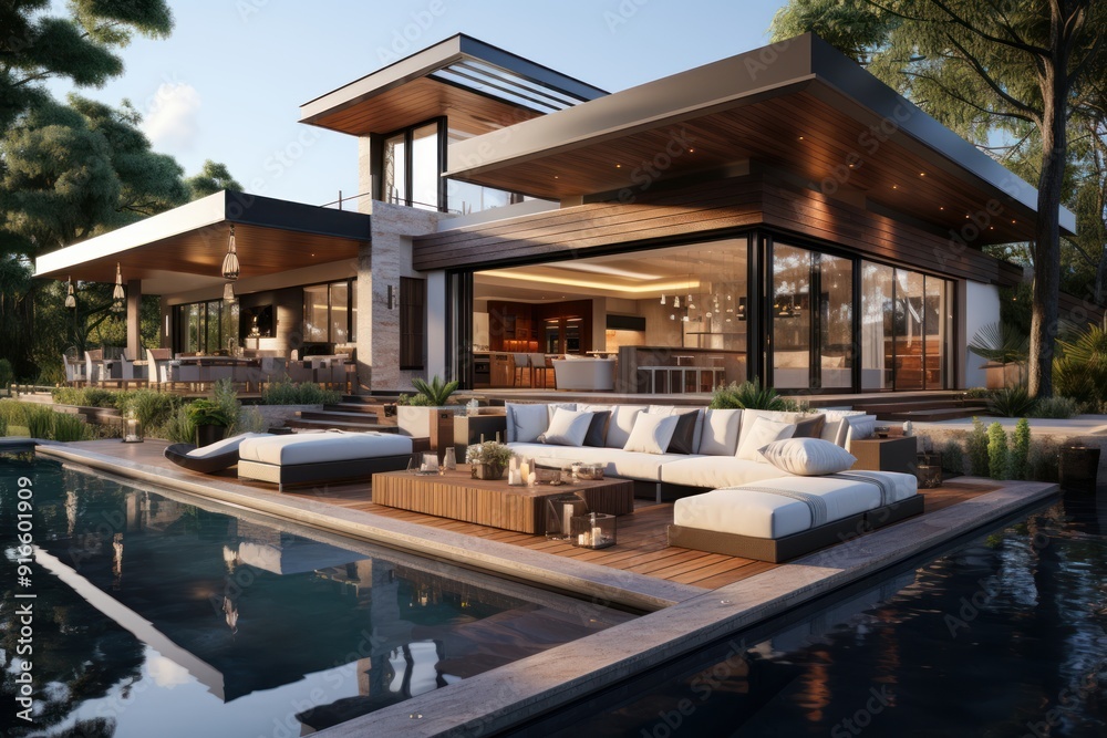 Photo of a modern design house with outdoor space Photo of a modern design house with outdoor space
