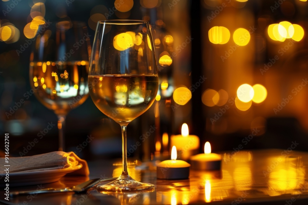 Elegant bar table with a romantic arrangement of wine and candles, bathed in luxurious yellow lighting Elegant bar table with a romantic arrangement of wine and candles, bathed in luxurious yellow lighting