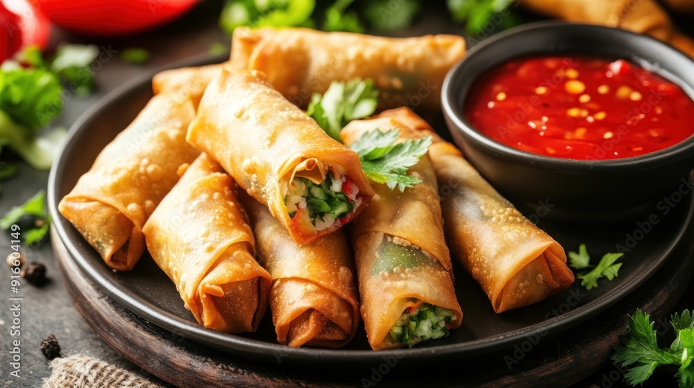 Crispy Spring Rolls with Sweet Chili Sauce Crispy Spring Rolls with Sweet Chili Sauce