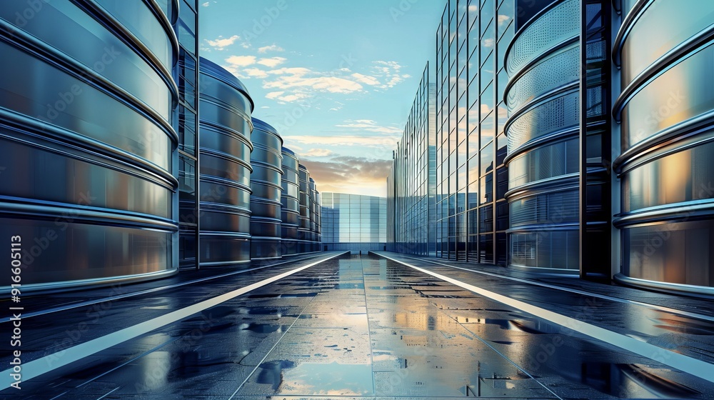 Fototapeta premium Sets of cooling towers in data center building