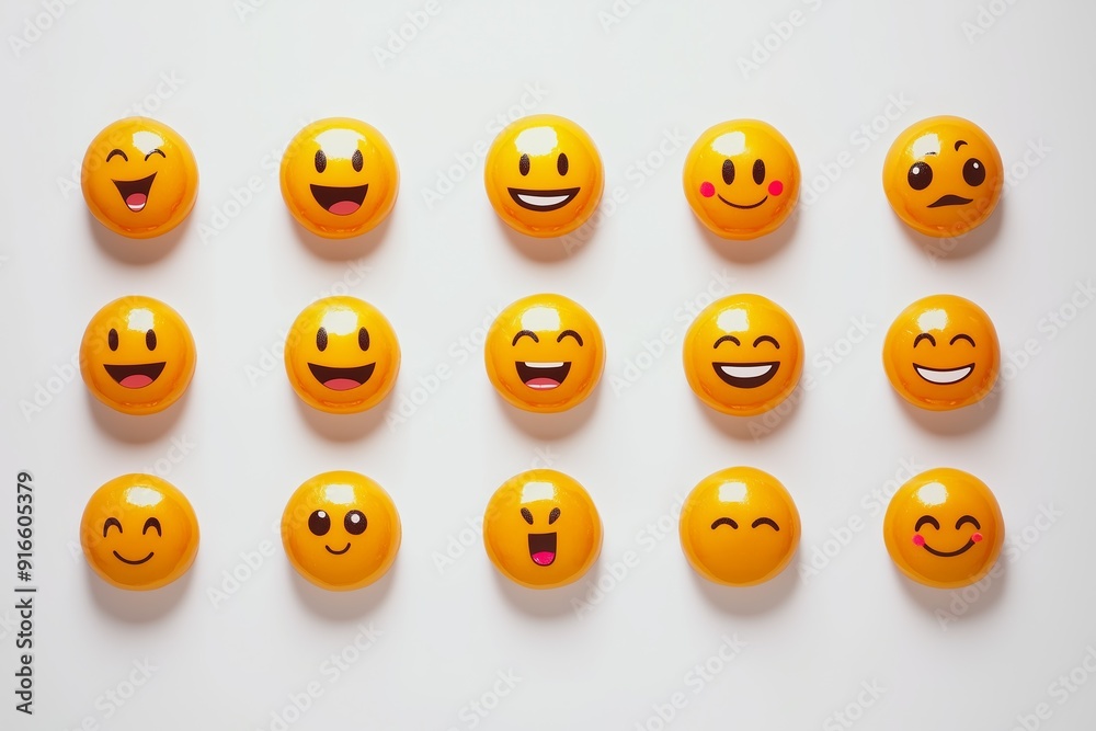 Wall of Many Happy Smiley Faces Set Orange Yellow on Blank White Generative Illustration Wall of Many Happy Smiley Faces Set Orange Yellow on Blank White Generative Illustration