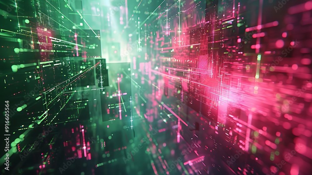 Digital noise texture with neon green and pink colors, displaying a mix of sharp geometric shapes and blurred elements. Highlighting the futuristic and chaotic quality, Digital noise texture with neon green and pink colors, displaying a mix of sharp geometric shapes and blurred elements. Highlighting the futuristic and chaotic quality,