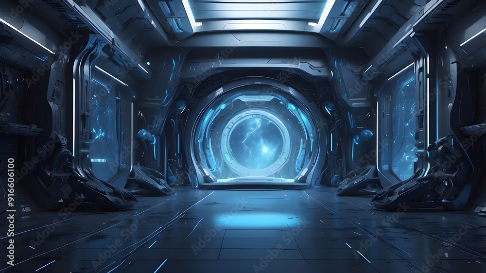 AI creation, blue techno sci-fi backdrop AI creation, blue techno sci-fi backdrop