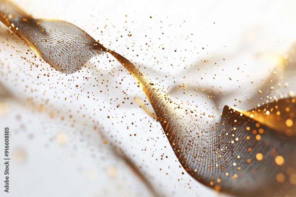 Obraz premium abstract futuristic bronze metal particle wave on a white background. Digital dynamics visualization.