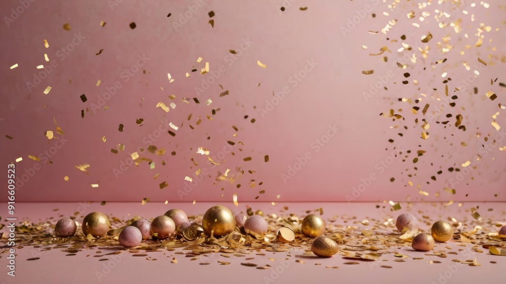 Pink background with gold confetti Pink background with gold confetti
