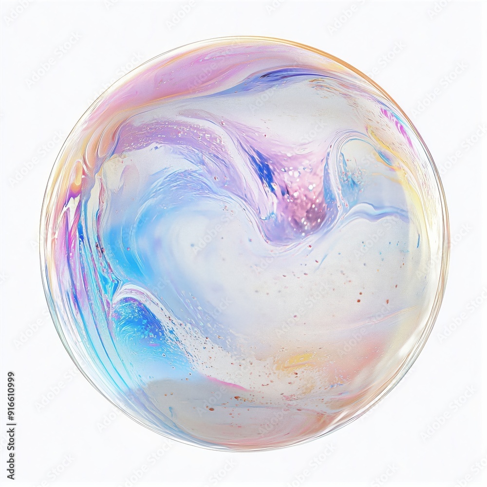Iridescent Bubble with Swirling Colors and Patterns