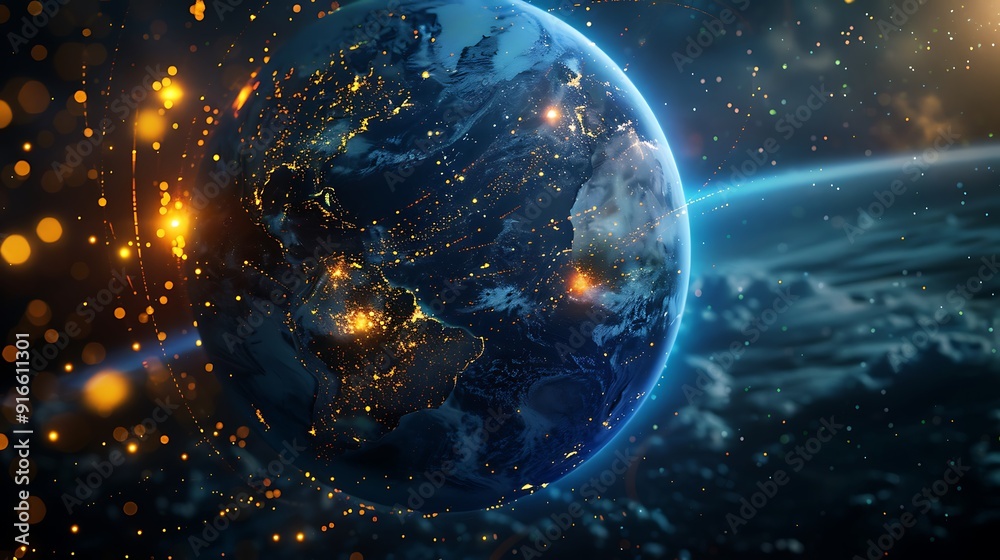 Obraz premium Earth From Space - Illuminated by City Lights