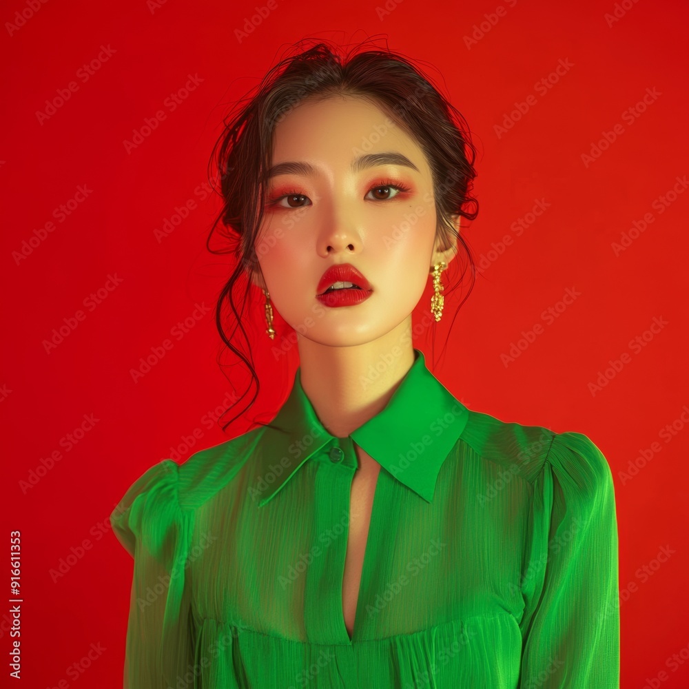 Beautiful Korean girl, professional portrait in the studio. Clear skin, makeup, well-groomed face. Korean cosmetics. Expressive look of a sweet woman. Beautiful Korean girl, professional portrait in the studio. Clear skin, makeup, well-groomed face. Korean cosmetics. Expressive look of a sweet woman.
