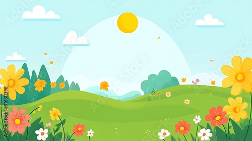Springtime Landscape with Blooming Flowers