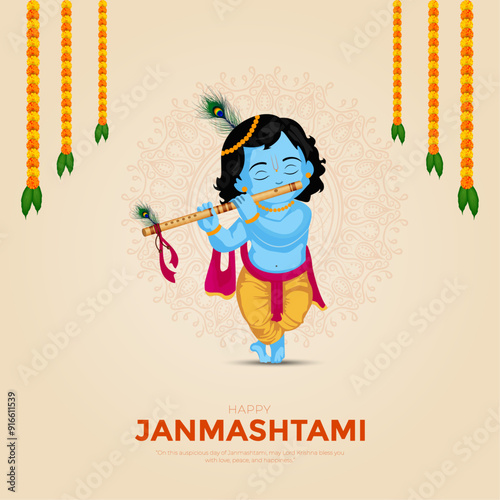 Happy Janmashtami and dahi handi Hindu festival of happy shree lord krishna god born janmashtami. abstract vector illustration design. background