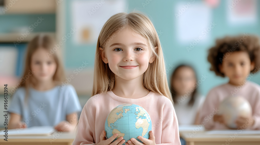 Fototapeta premium Schoolgirl Holding a World Globe